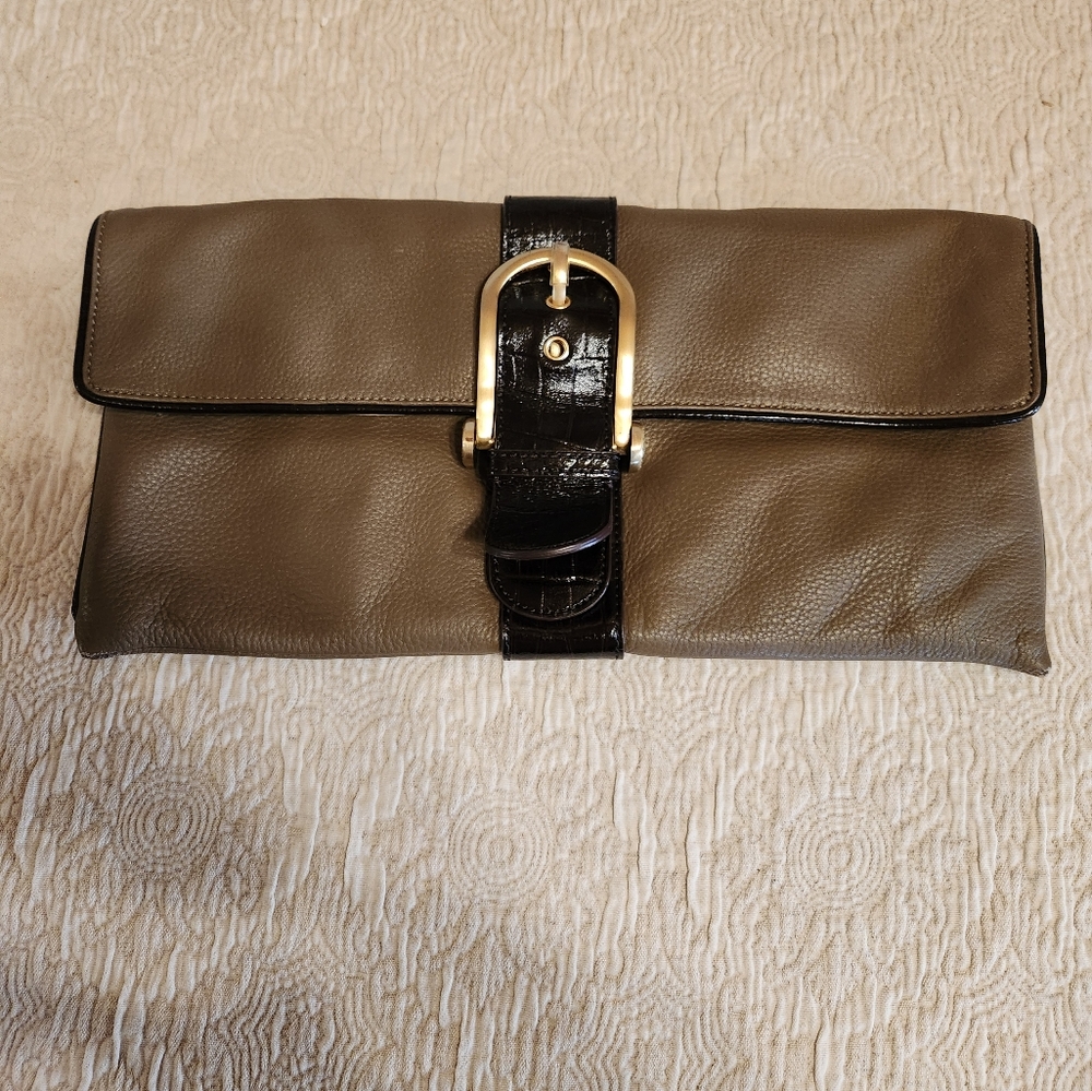 BCBGMaxAzria Tan Leather Clutch
